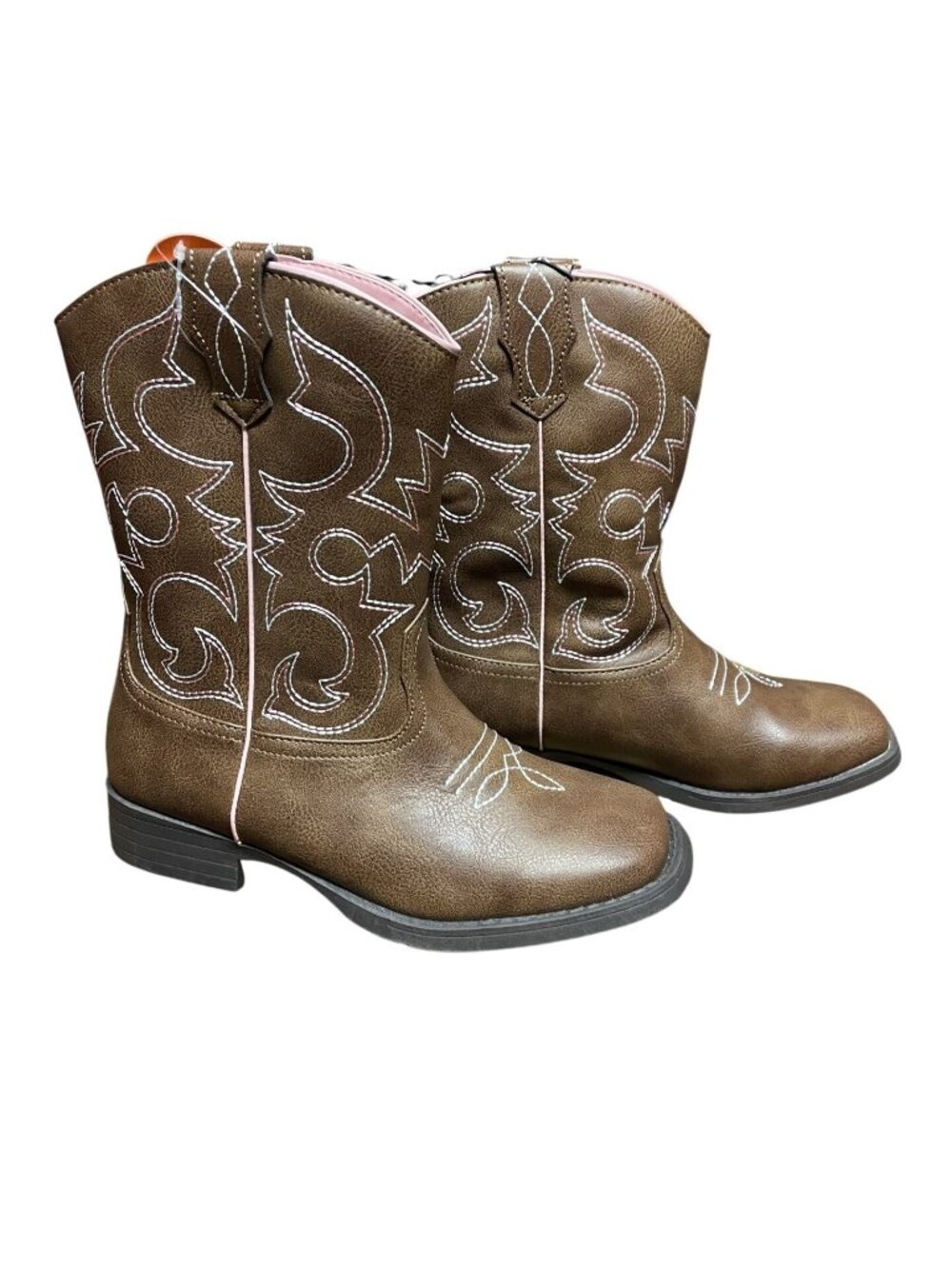 Wonder Nation Girls Western Cowboy Boots Brown Size 3 Non-Marking Sole Stitching